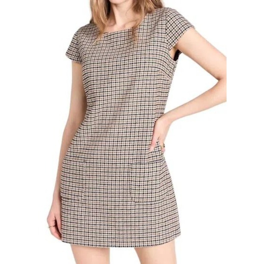 Amanda Uprichard Felice Houndstooth Mini Shift Dress Brown Black XS NEW